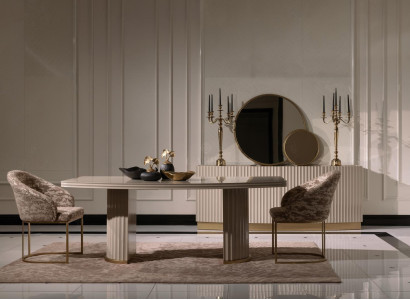 Dining set dinette Dining table Chairs Set 9pcs Dining room Beige Wood Luxury